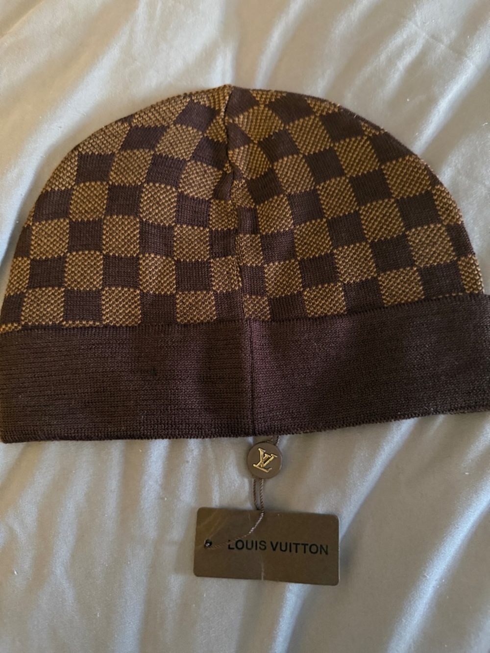 Louis Vuitton Brown Checker Knit Beanie and Scarf Set - Picture 6 of 6